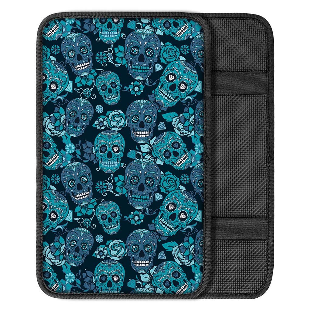Blue Sugar Skull Car Console Cover-grizzshop