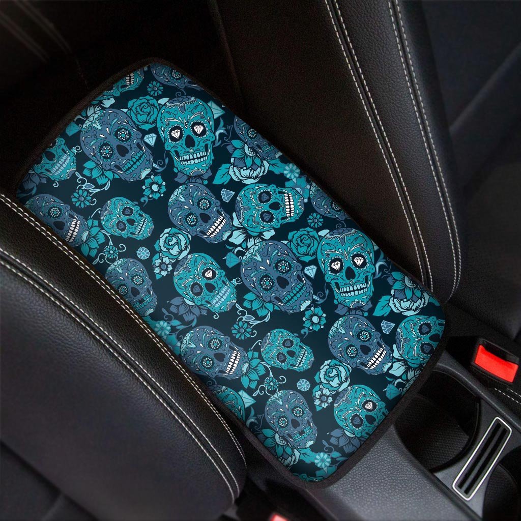 Blue Sugar Skull Car Console Cover-grizzshop