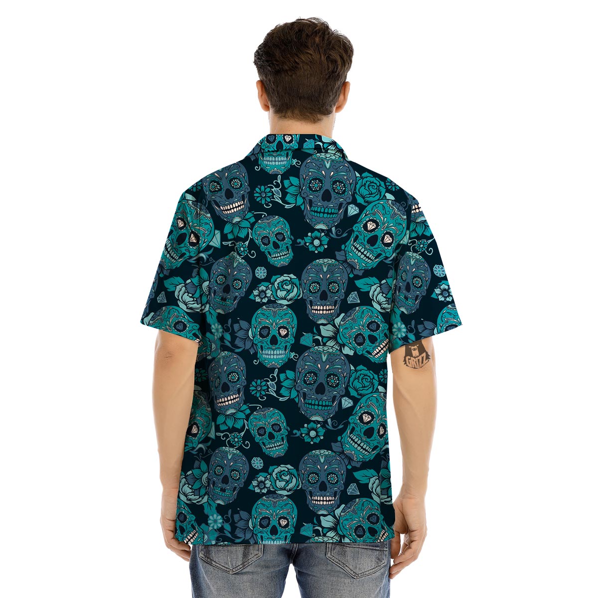 Blue Sugar Skull Men’s Hawaiian Shirt-grizzshop