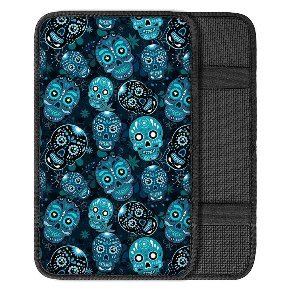 Blue Sugar Skull Print Car Console Cover-grizzshop