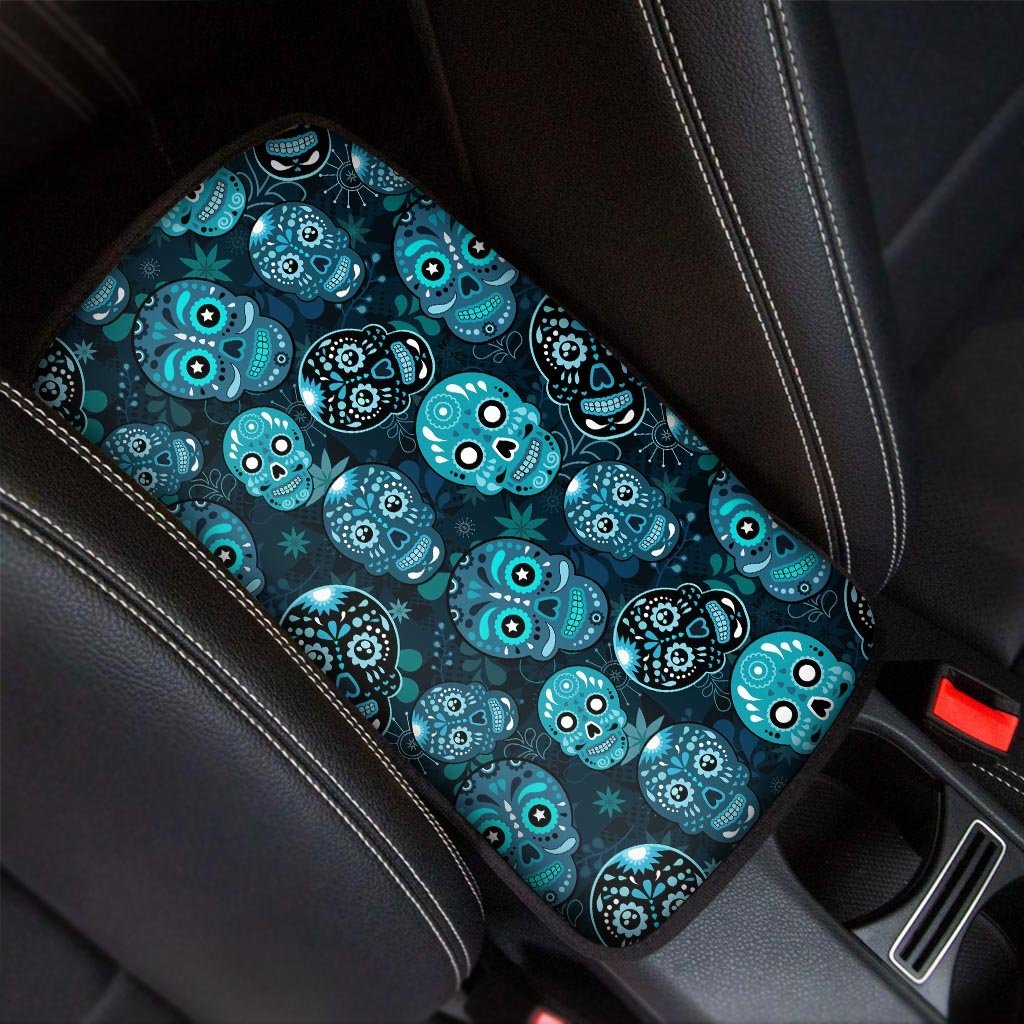 Blue Sugar Skull Print Car Console Cover-grizzshop