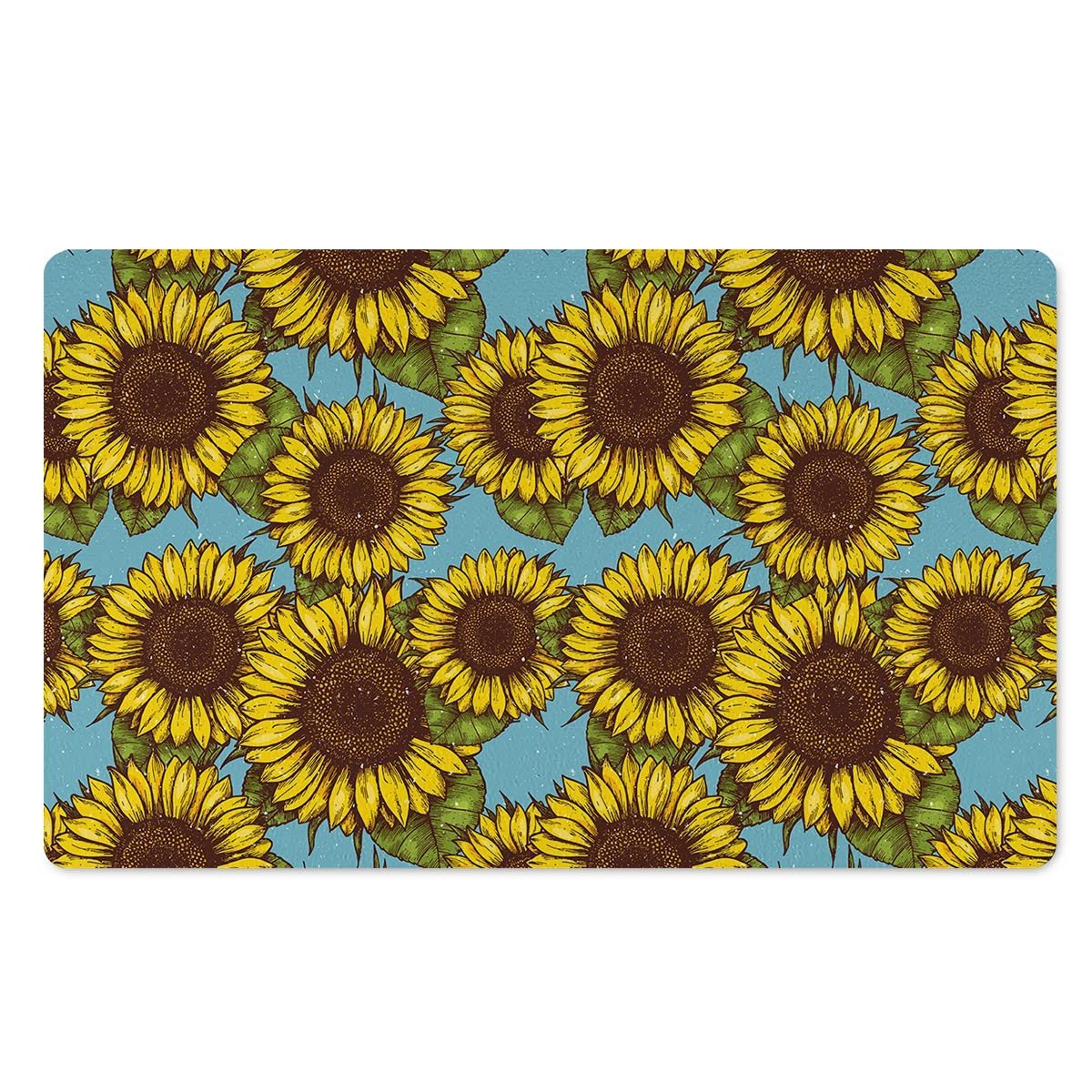 Blue Sunflower Print Door Mat-grizzshop
