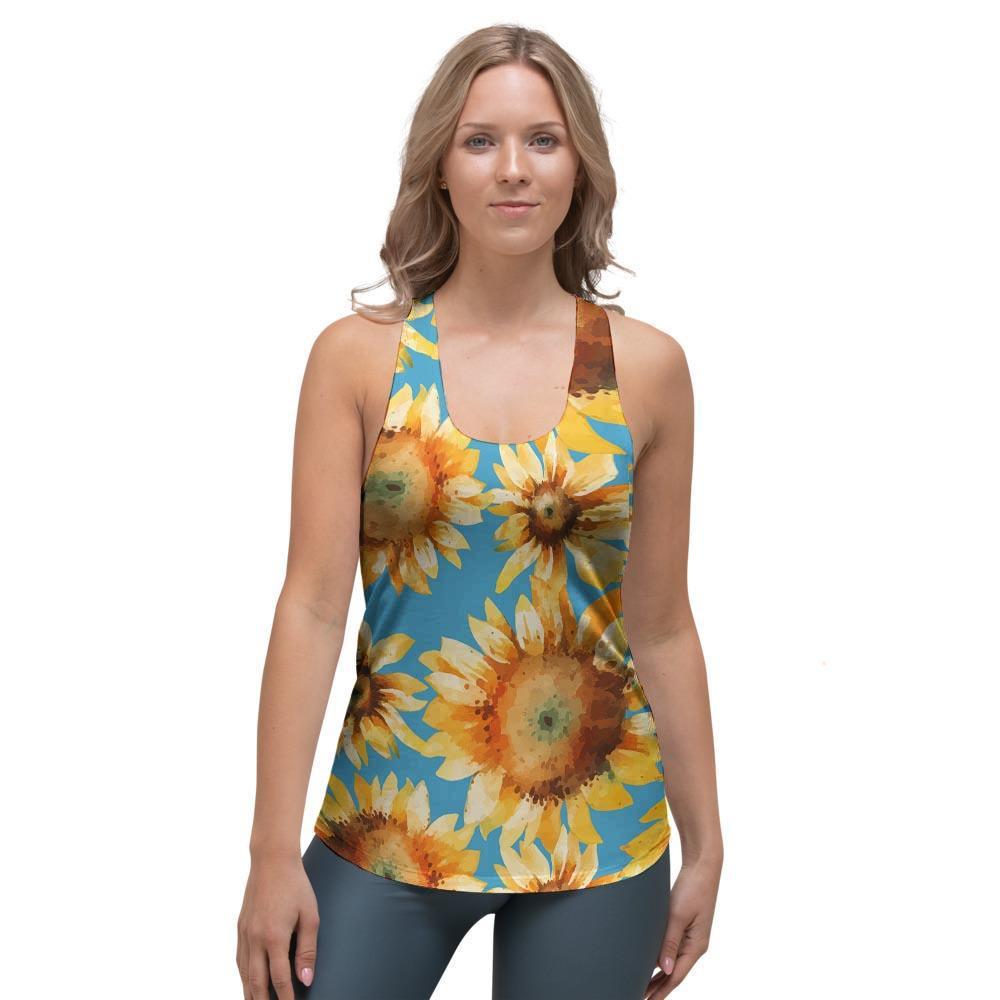 Blue Sunflower Women's Racerback Tank Top-grizzshop