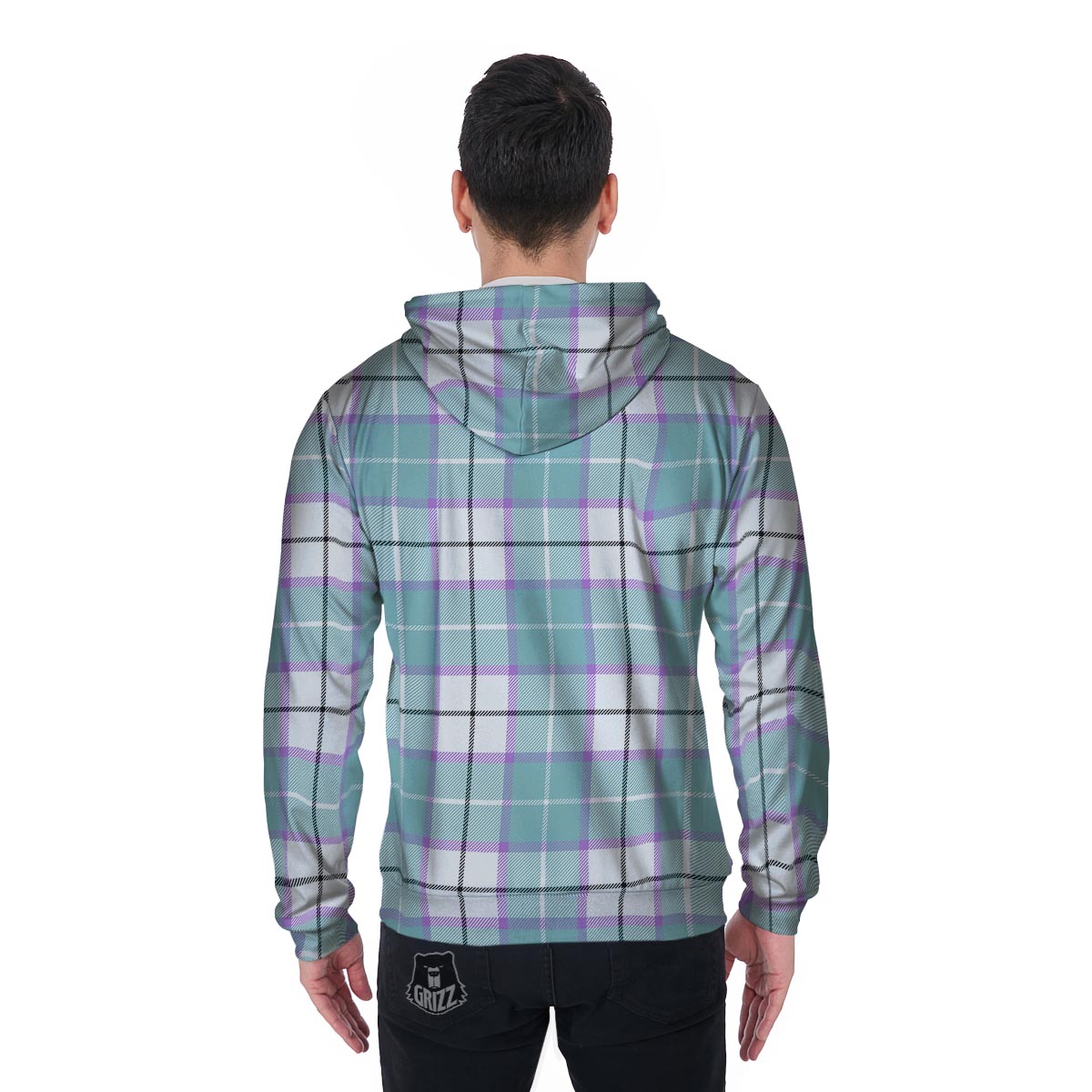 Blue Tartan Plaid Men's Zip Up Hoodie-grizzshop