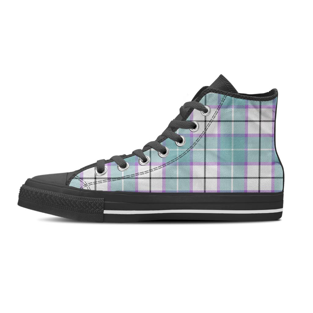 Blue Tartan Plaid Women's High Top Shoes-grizzshop
