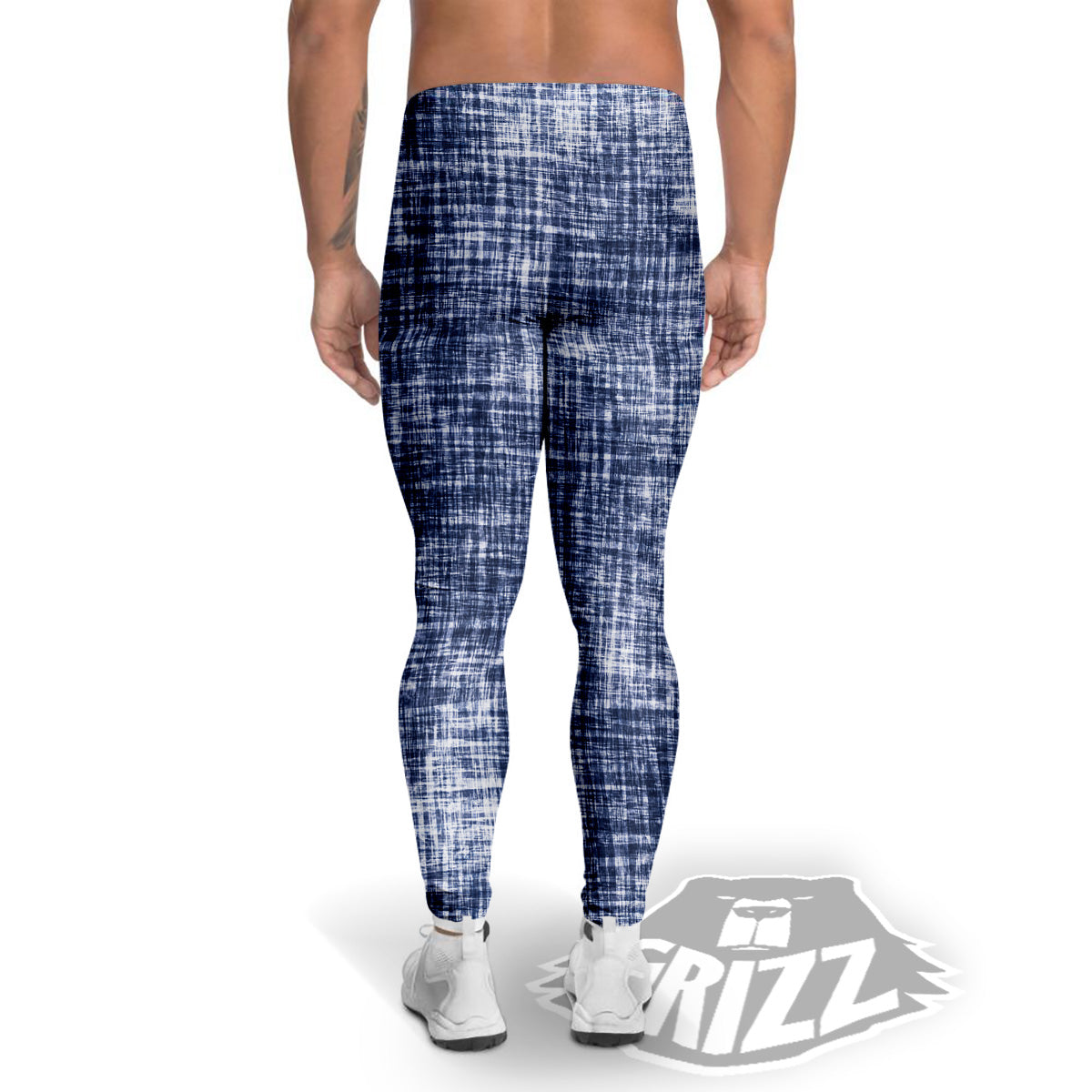 Blue Tie Dye Acid Wash Print Men's Leggings-grizzshop
