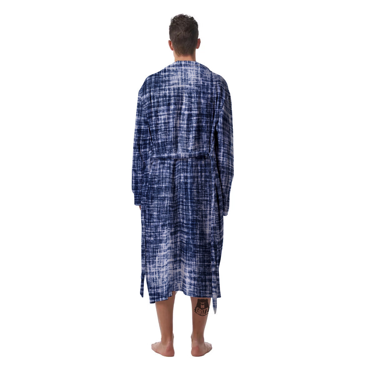 Blue Tie Dye Acid Wash Print Men's Robe-grizzshop