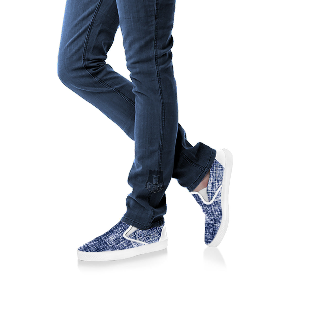 Blue Tie Dye Acid Wash Print White Slip On Shoes-grizzshop