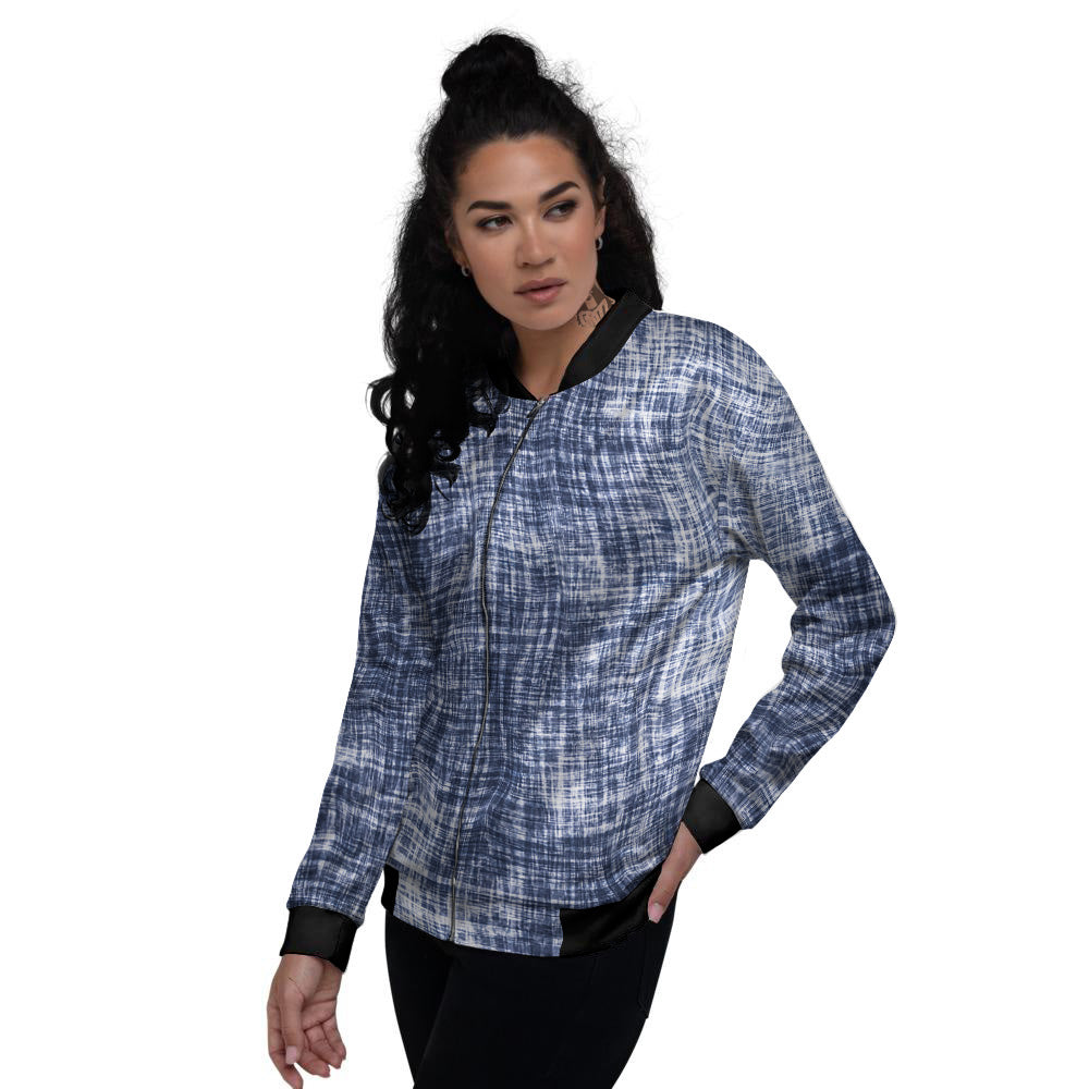 Blue Tie Dye Acid Wash Print Women's Bomber Jacket-grizzshop