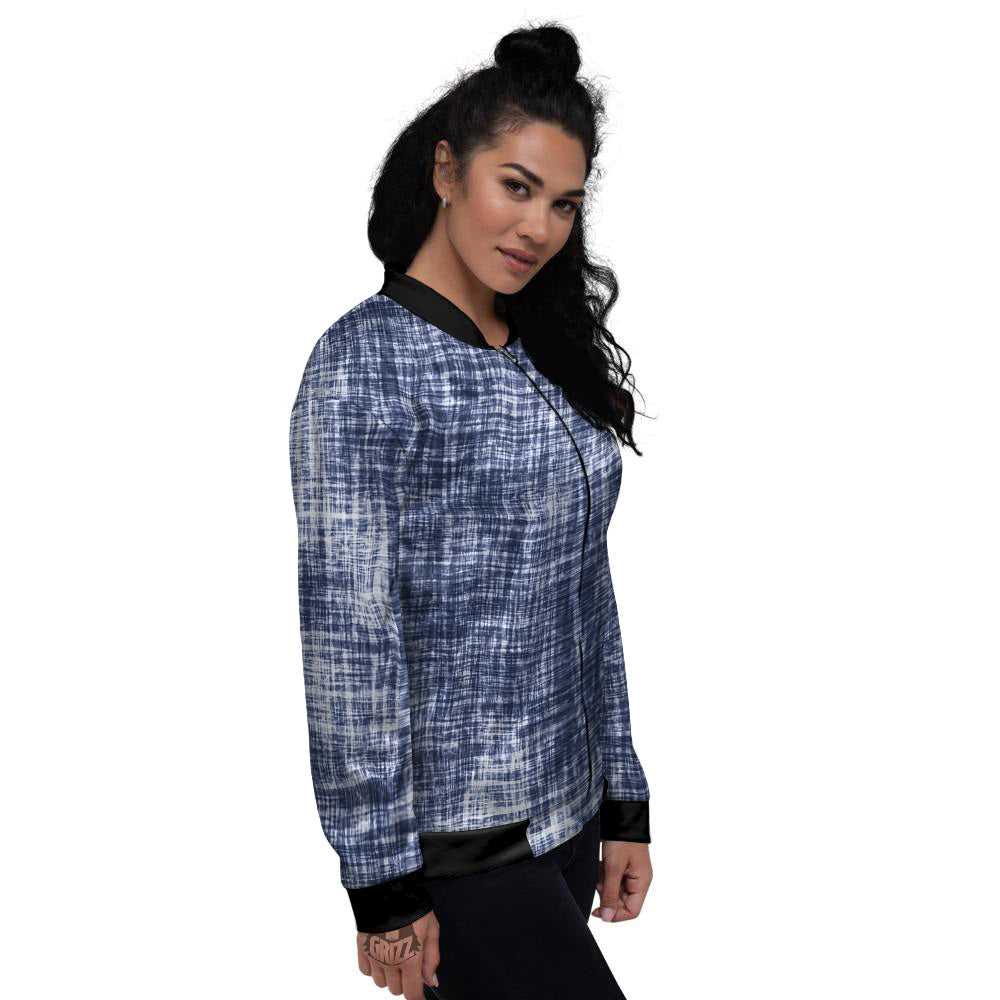 Blue Tie Dye Acid Wash Print Women's Bomber Jacket-grizzshop