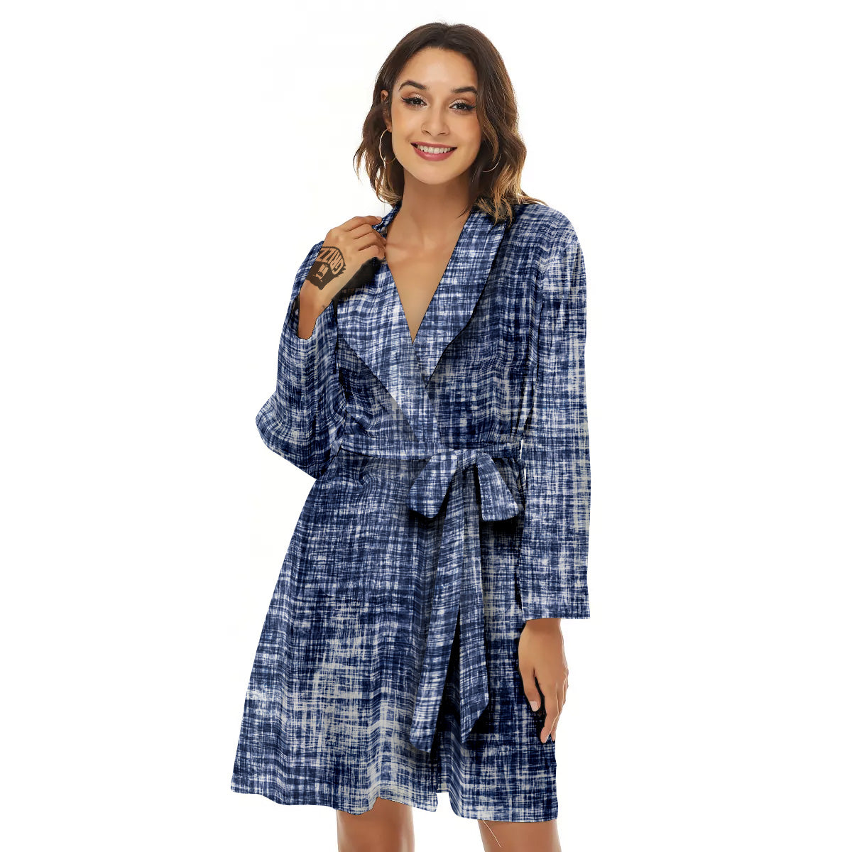 Blue Tie Dye Acid Wash Print Women's Robe-grizzshop