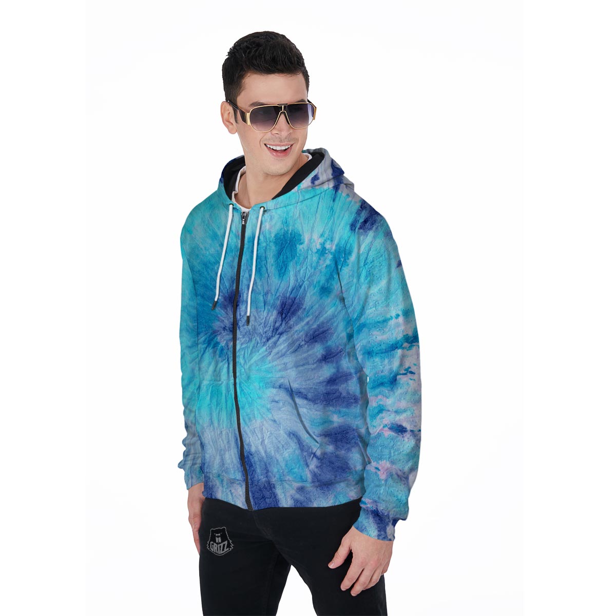 Blue Tie Dye Men's Zip Up Hoodie-grizzshop