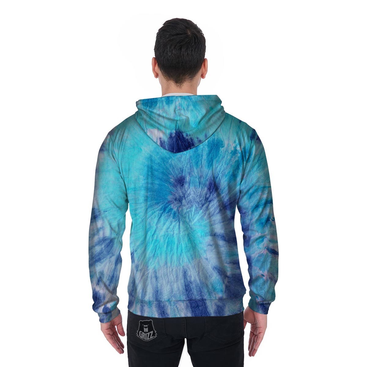Blue Tie Dye Men's Zip Up Hoodie-grizzshop
