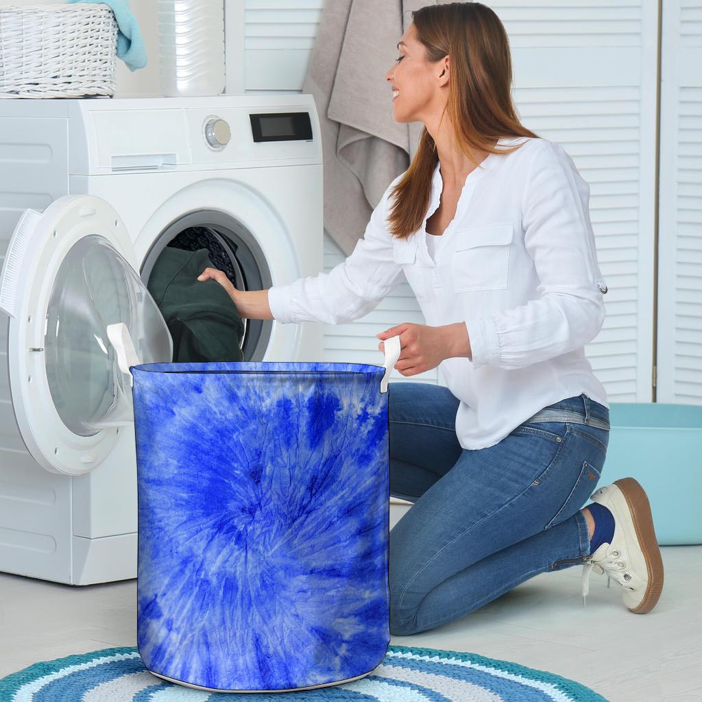 Blue Tie Dye Print Laundry Basket-grizzshop