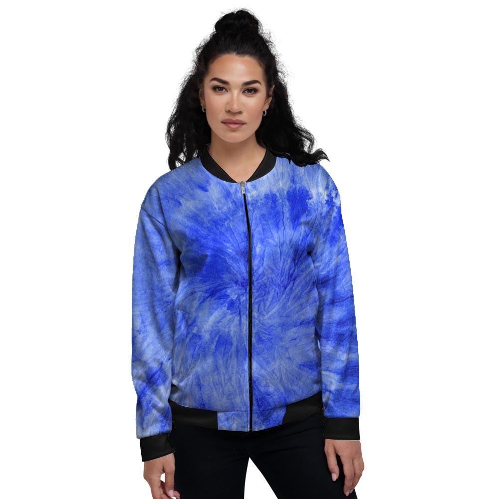 Blue Tie Dye Print Women's Bomber Jacket-grizzshop
