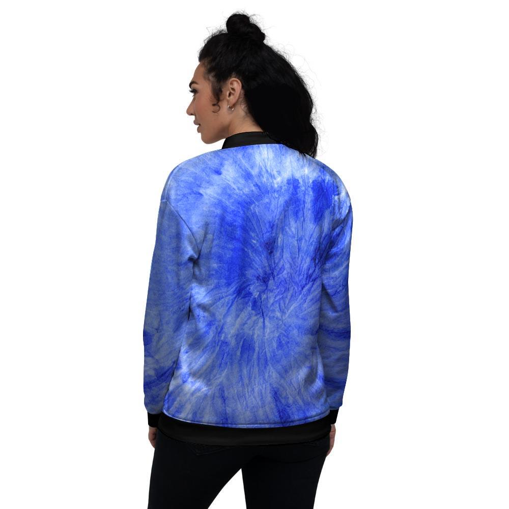 Blue Tie Dye Print Women's Bomber Jacket-grizzshop