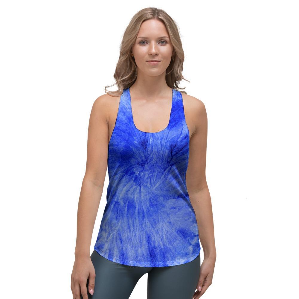 Blue Tie Dye Print Women's Racerback Tank Top-grizzshop
