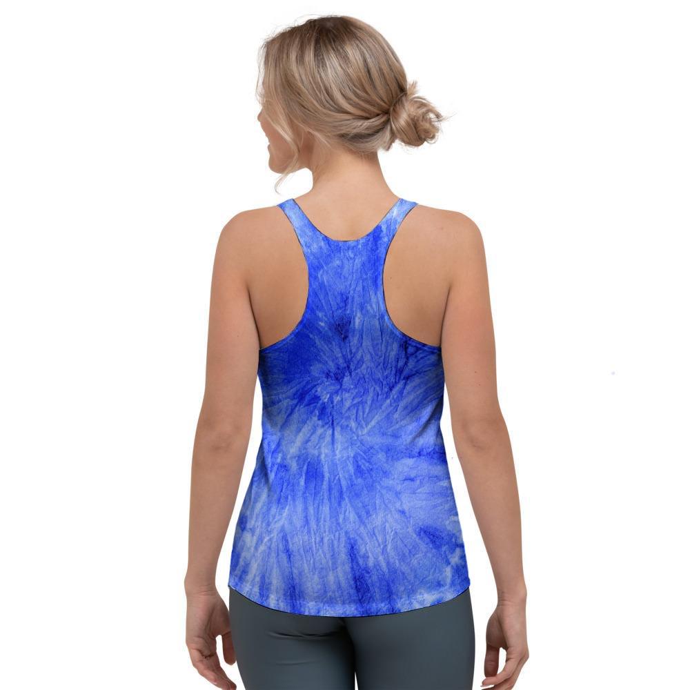Blue Tie Dye Print Women's Racerback Tank Top-grizzshop