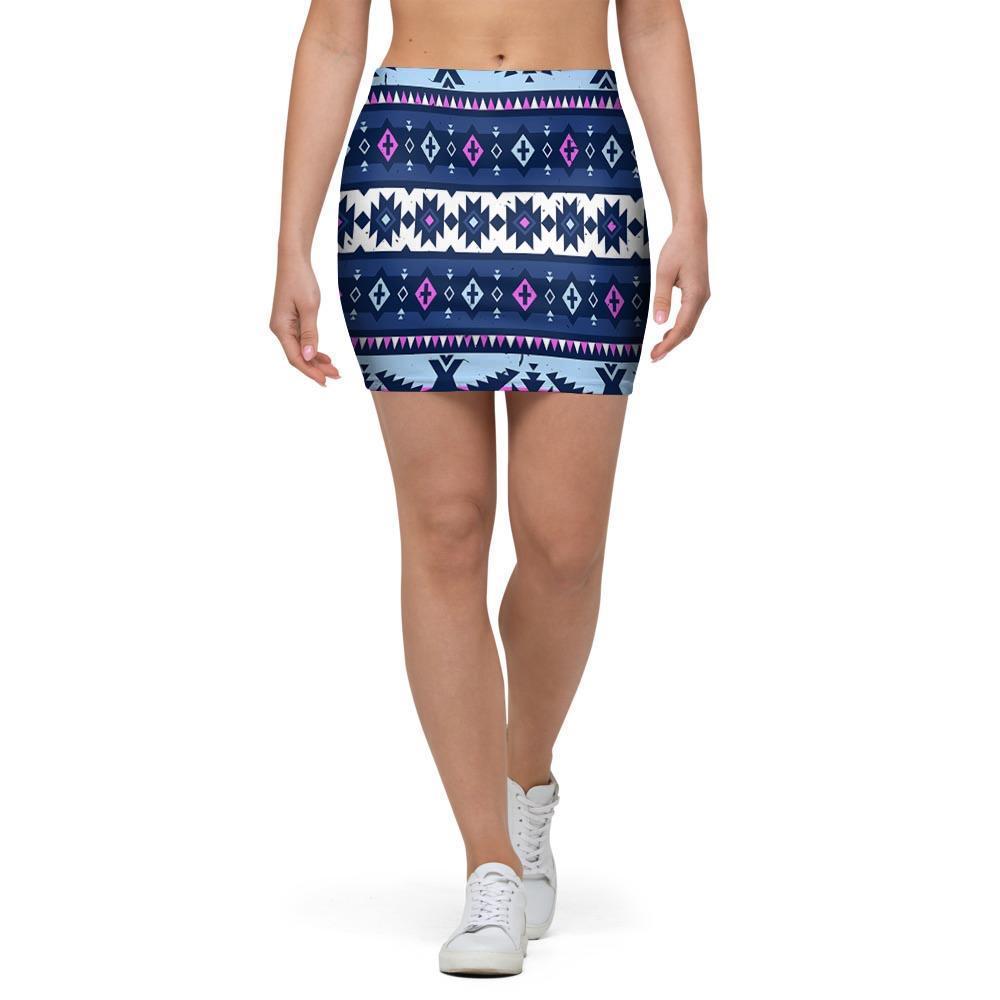 Blue Tribal Aztec Eagles Mini Skirt-grizzshop