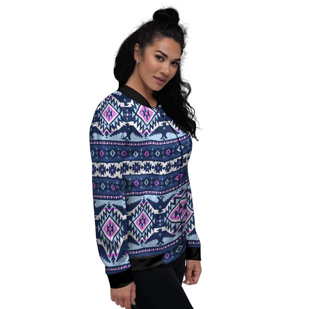 Blue Tribal Aztec Eagles Women's Bomber Jacket-grizzshop