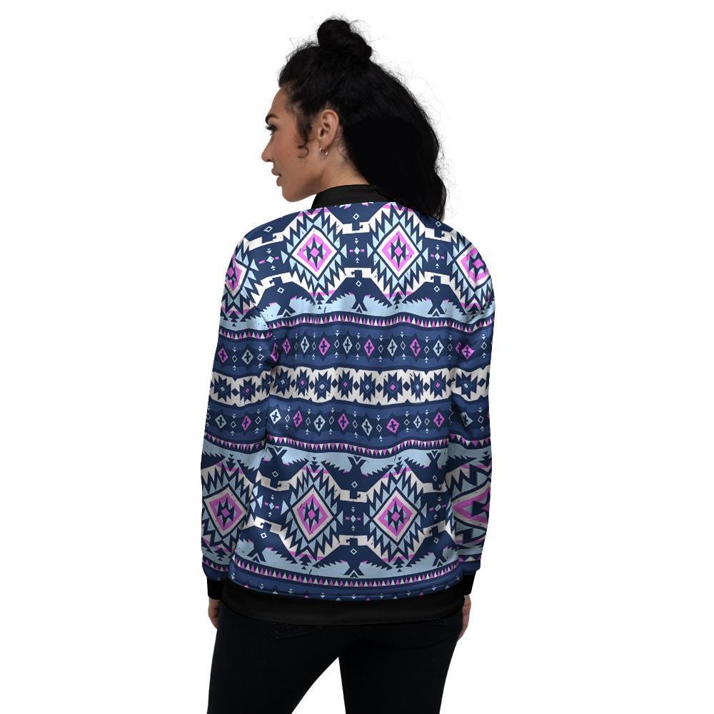 Blue Tribal Aztec Eagles Women's Bomber Jacket-grizzshop