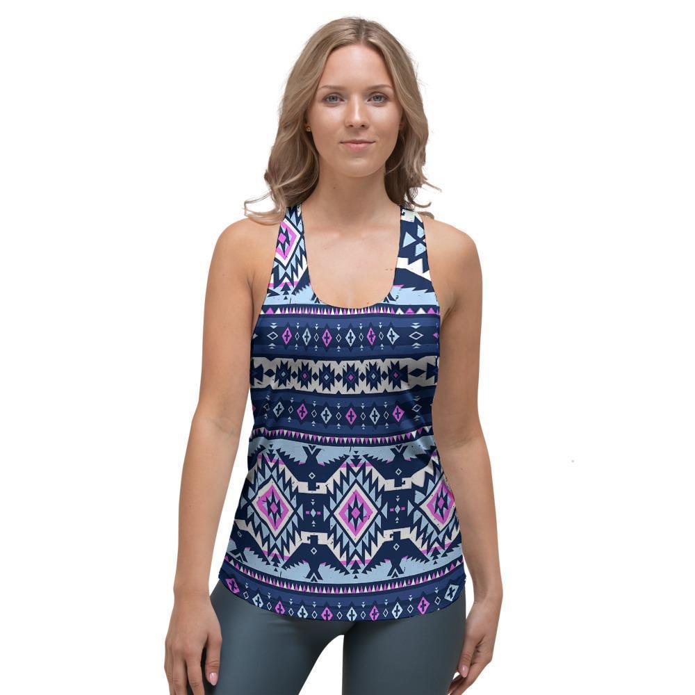 Blue Tribal Aztec Eagles Women's Racerback Tank Top-grizzshop