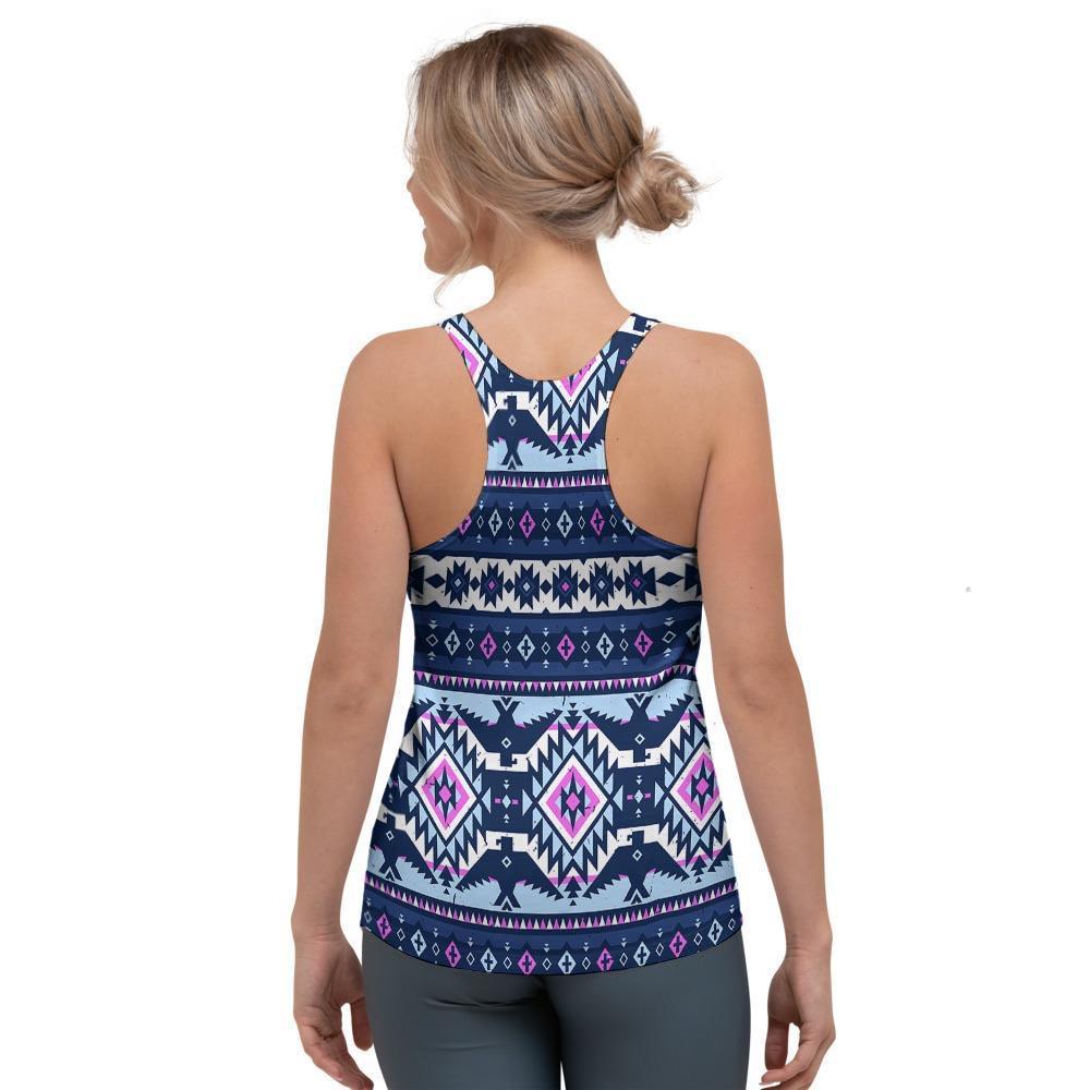 Blue Tribal Aztec Eagles Women's Racerback Tank Top-grizzshop