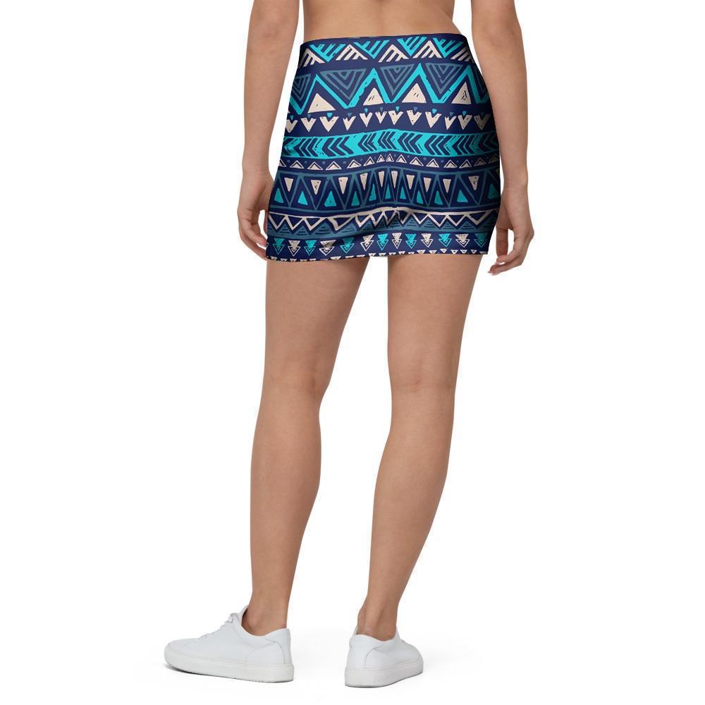 Blue Tribal Aztec Hand Drawn Mini Skirt-grizzshop