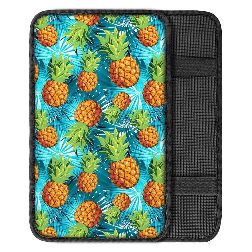 Blue Tropical Hawaiian Pineapple Print Car Console Cover-grizzshop
