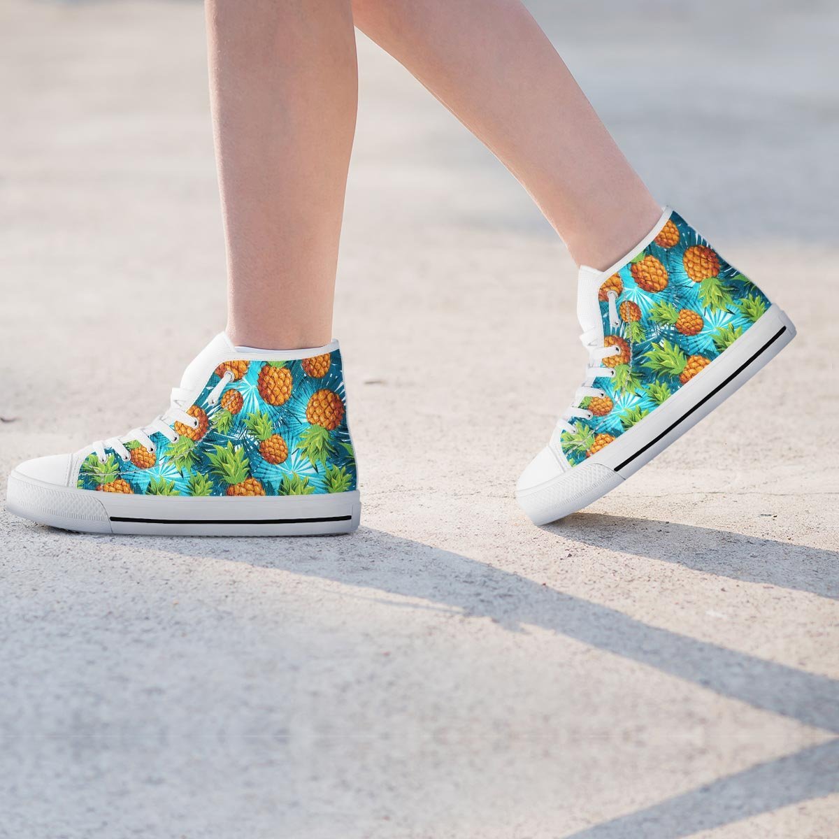 Blue Tropical Hawaiian Pineapple Print Women's High Top Shoes-grizzshop