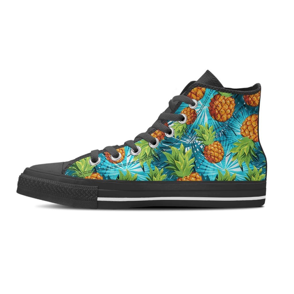 Blue Tropical Hawaiian Pineapple Print Women's High Top Shoes-grizzshop