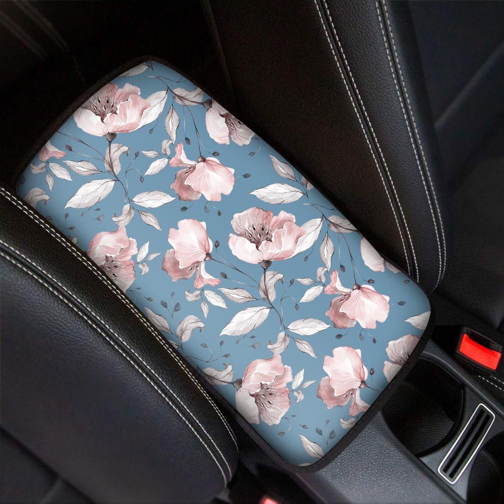Blue Vintage Floral Print Car Console Cover-grizzshop