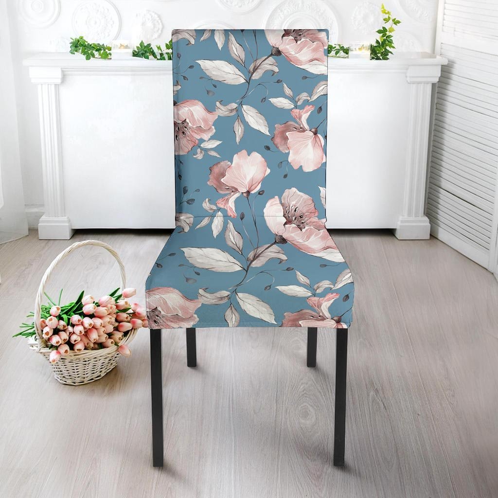 Blue Vintage Floral Print Chair Cover-grizzshop