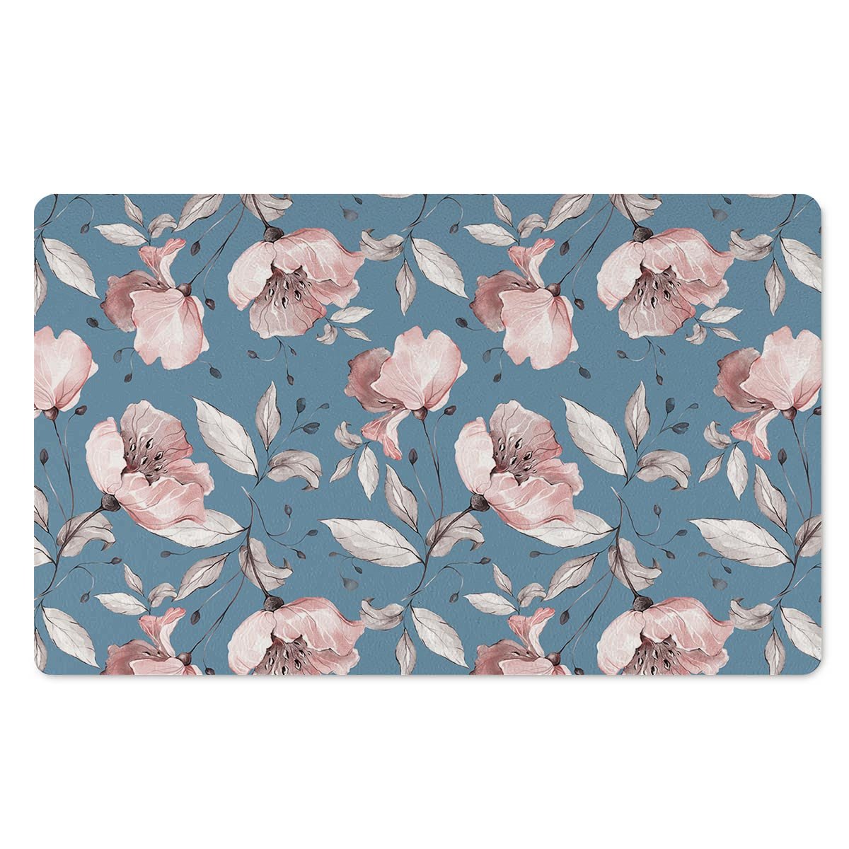 Blue Vintage Floral Print Door Mat-grizzshop