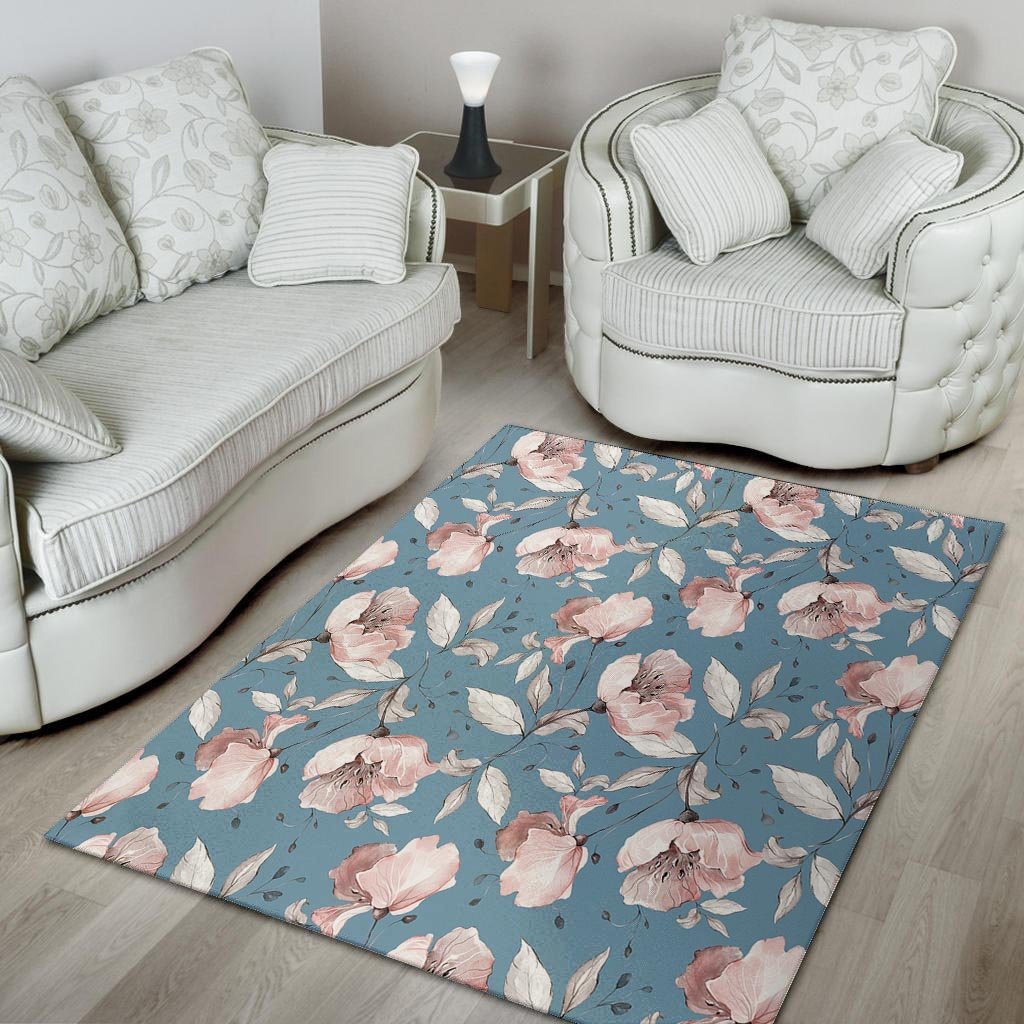 Blue Vintage Floral Print Floor Mat-grizzshop