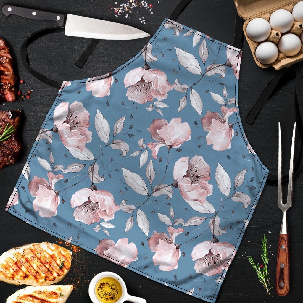 Blue Vintage Floral Print Men's Apron-grizzshop