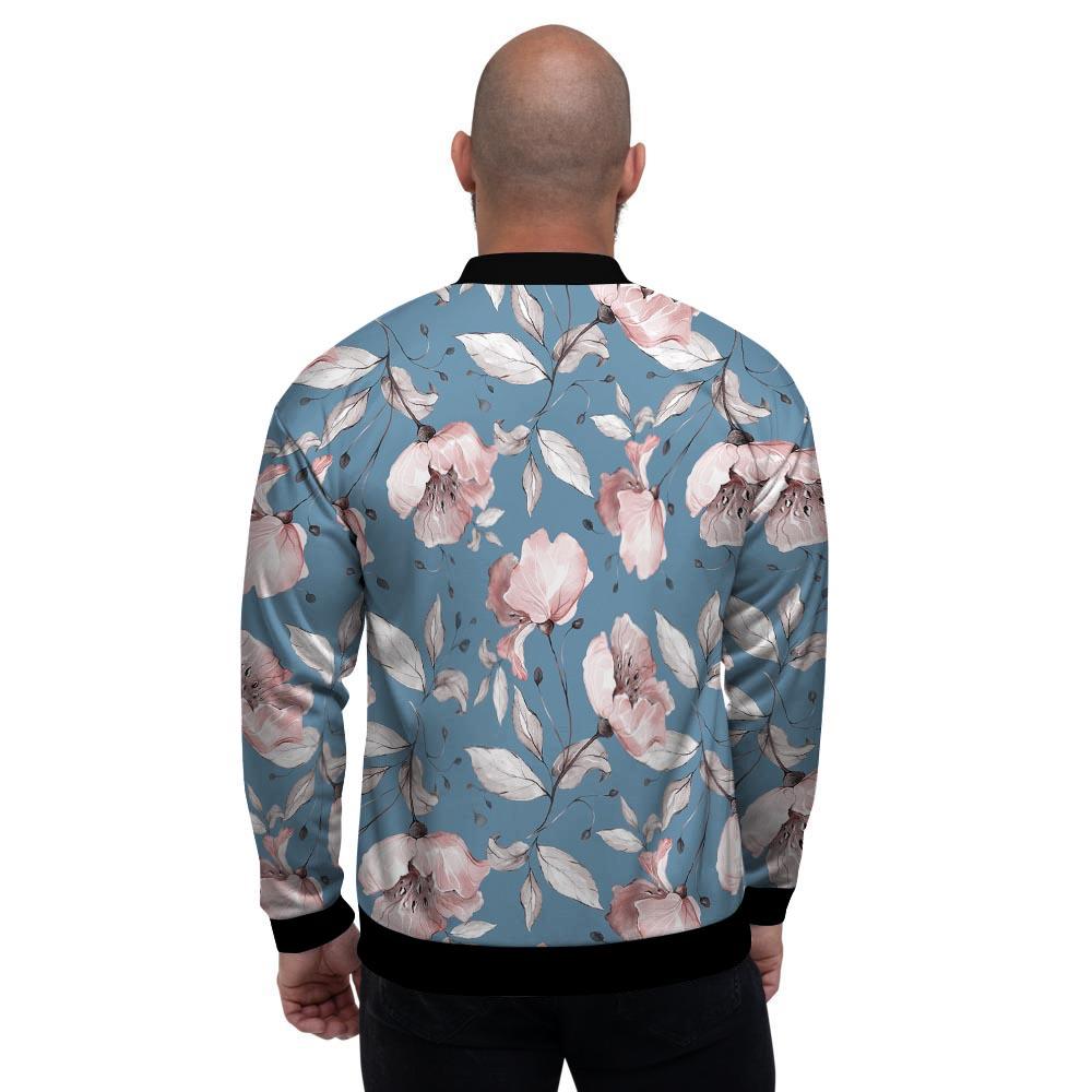 Blue Vintage Floral Print Men's Bomber Jacket-grizzshop