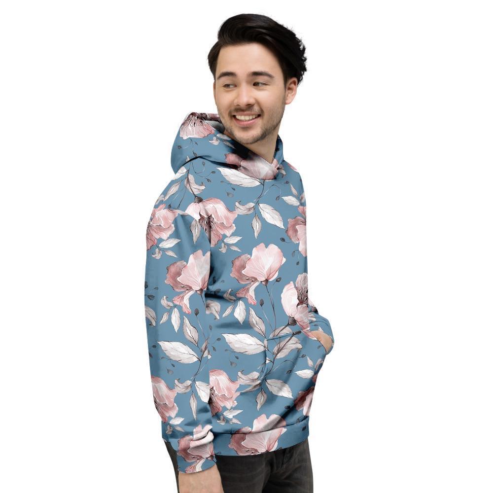 Blue Vintage Floral Print Men's Hoodie-grizzshop