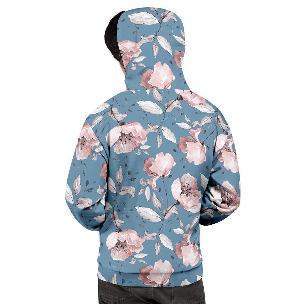 Blue Vintage Floral Print Men's Hoodie-grizzshop
