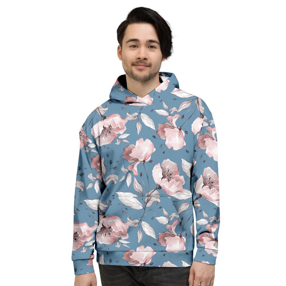 Blue Vintage Floral Print Men's Hoodie-grizzshop