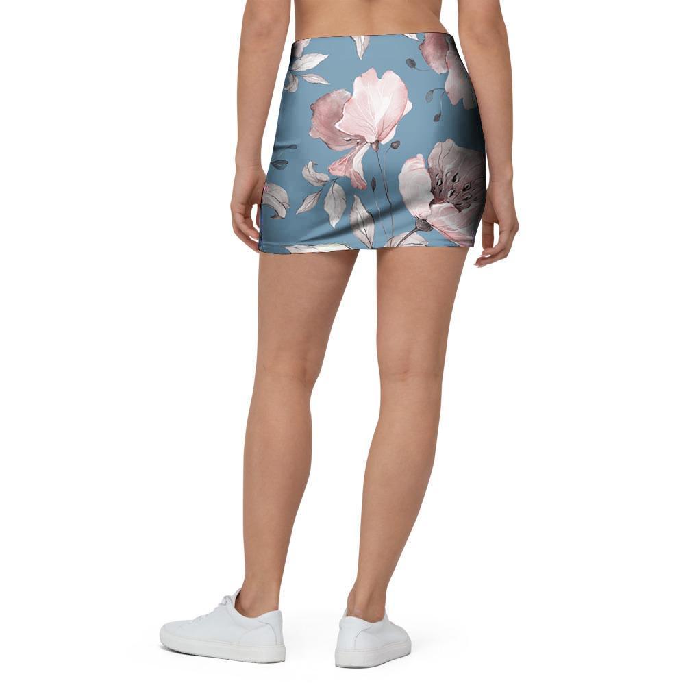 Blue Vintage Floral Print Mini Skirt-grizzshop