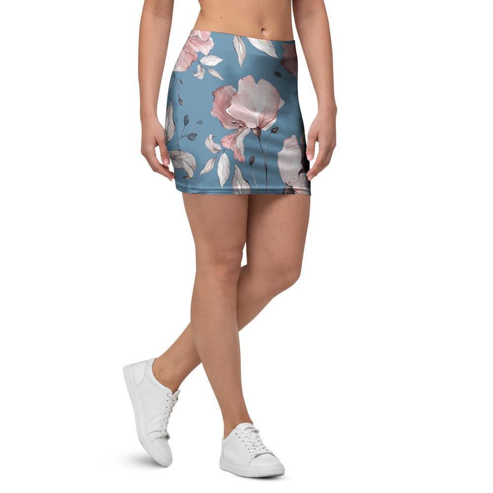Blue Vintage Floral Print Mini Skirt-grizzshop