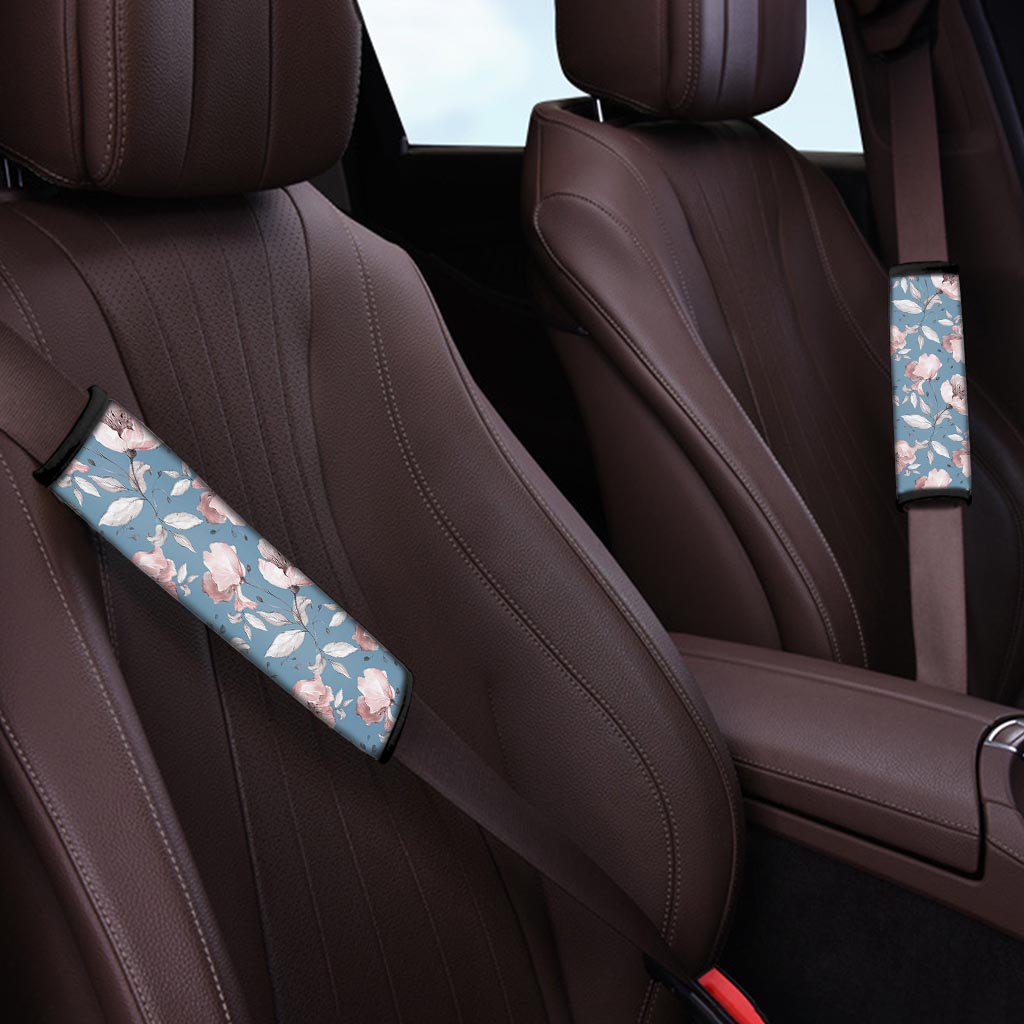 Blue Vintage Floral Print Seat Belt Cover-grizzshop