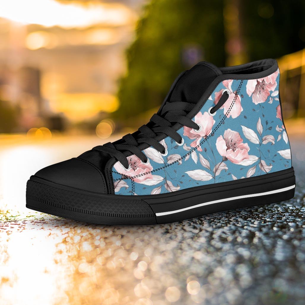 Blue Vintage Floral Print Women's High Top Shoes-grizzshop
