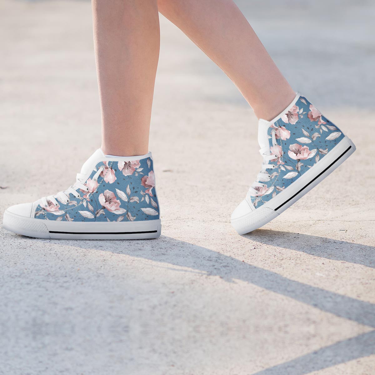 Blue Vintage Floral Print Women's High Top Shoes-grizzshop