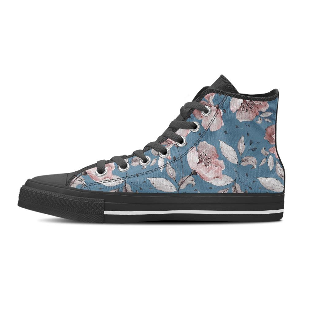 Blue Vintage Floral Print Women's High Top Shoes-grizzshop