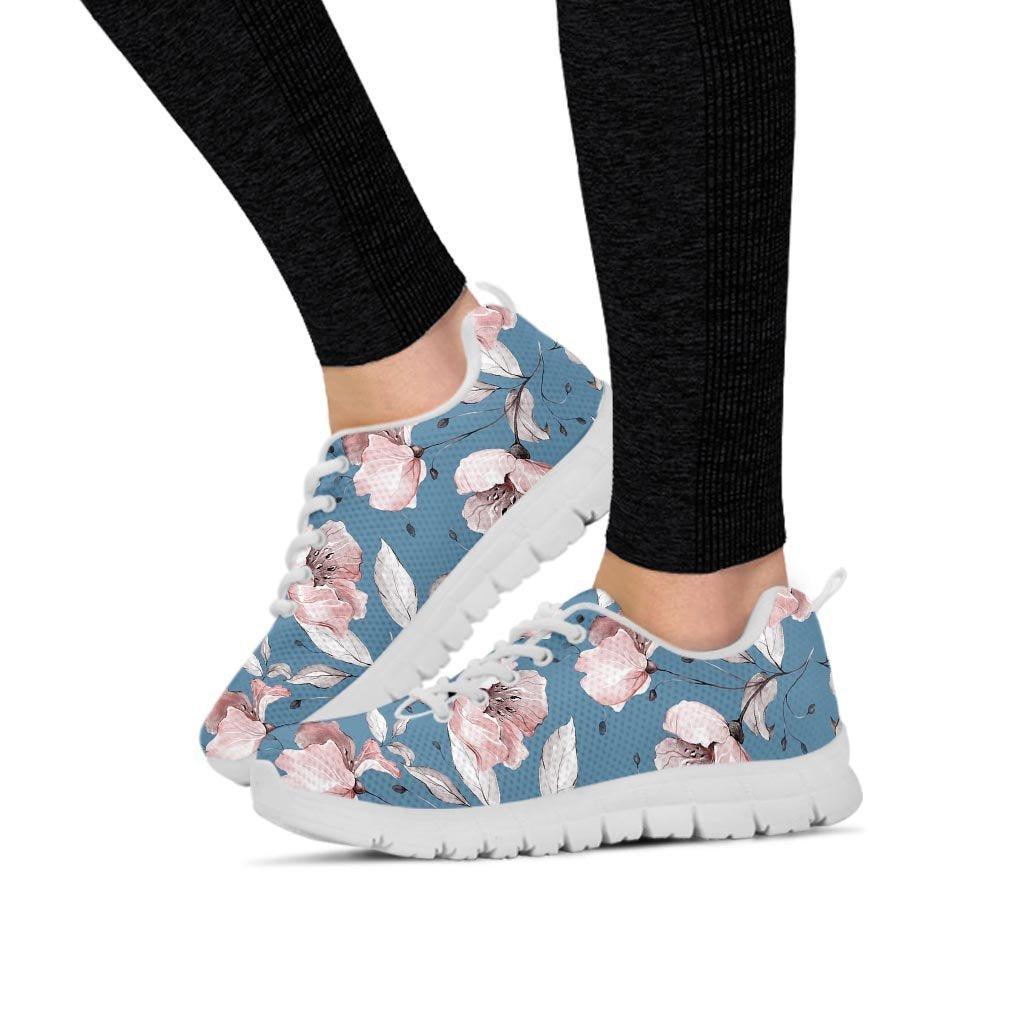 Blue Vintage Floral Print Women's Sneakers-grizzshop