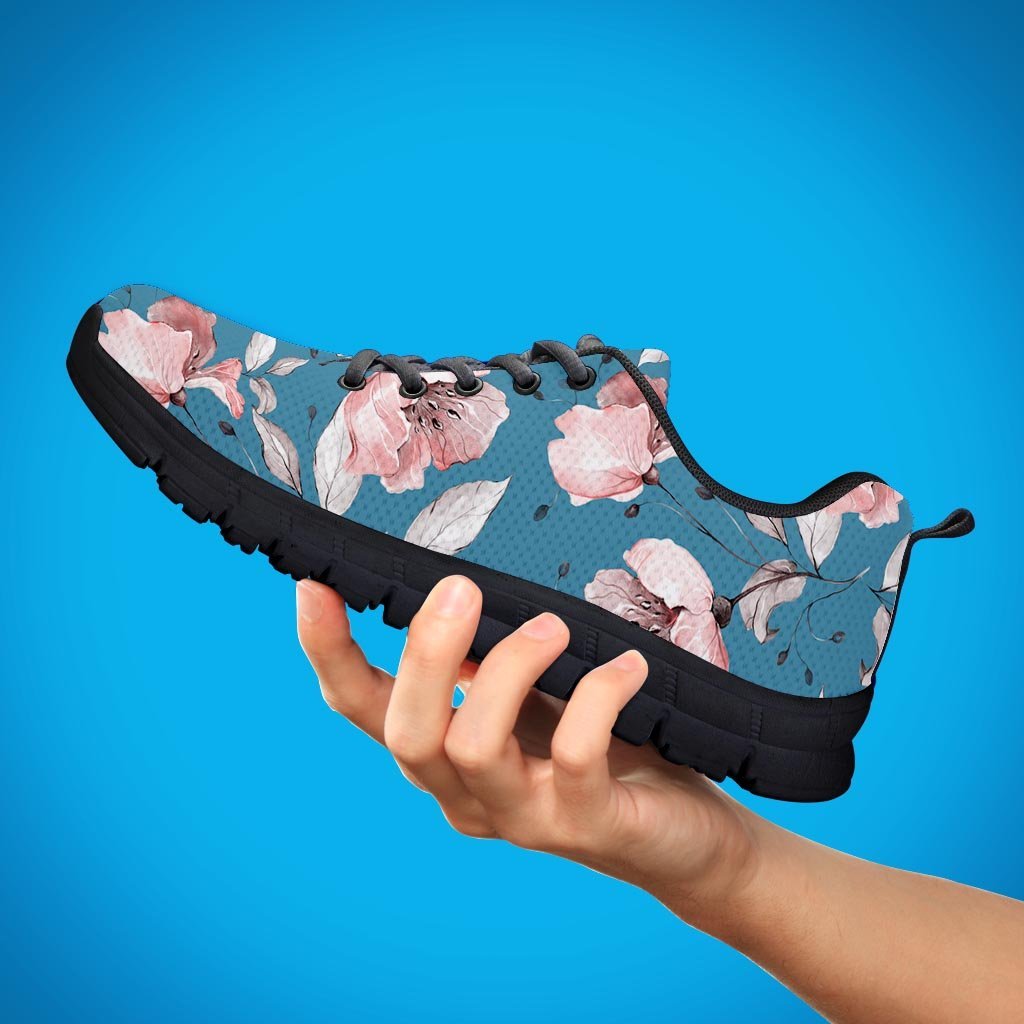 Blue Vintage Floral Print Women's Sneakers-grizzshop