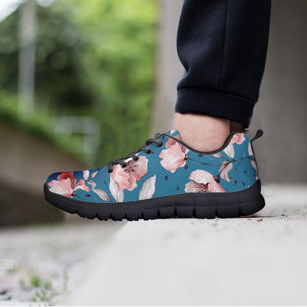 Blue Vintage Floral Print Women's Sneakers-grizzshop