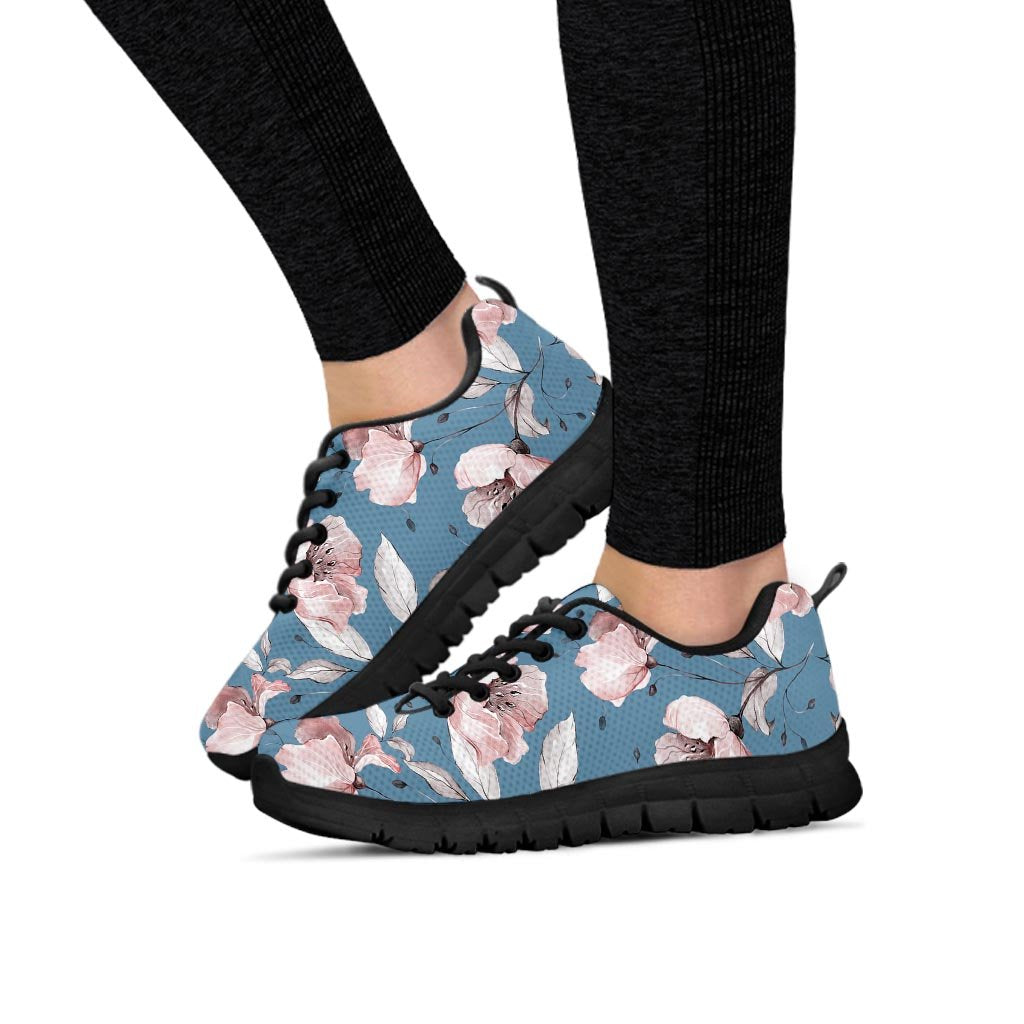 Blue Vintage Floral Print Women's Sneakers-grizzshop